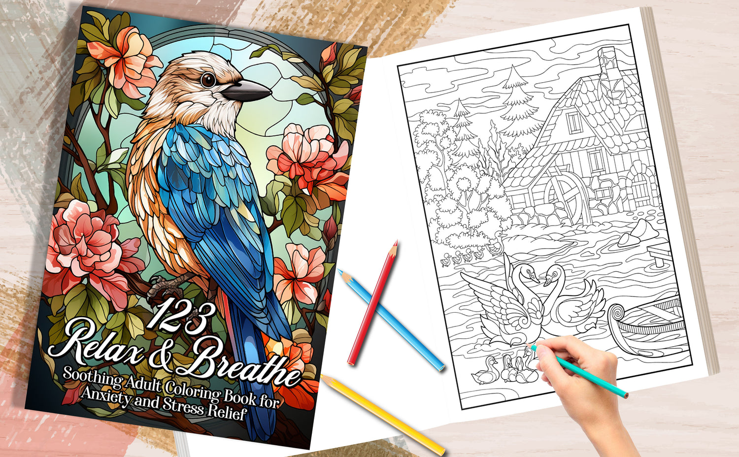 123 Relax and Breathe: Soothing Adult Coloring Book for Anxiety and Stress Relief